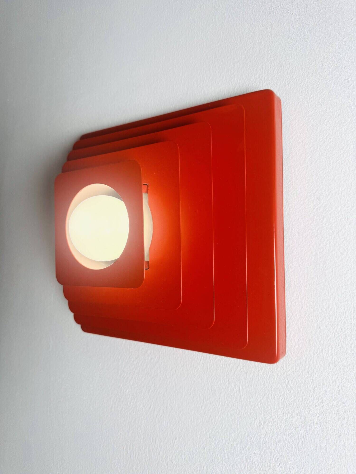 Multi-Layered Pyramid Wall Lamp In Red By Hustadt Leuchten, Germany 1970S