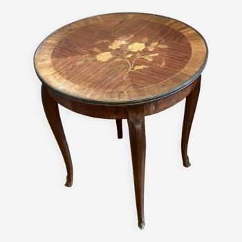 Art-Nouveau coffee table - School of Nancy - Marquetry with floral decoration