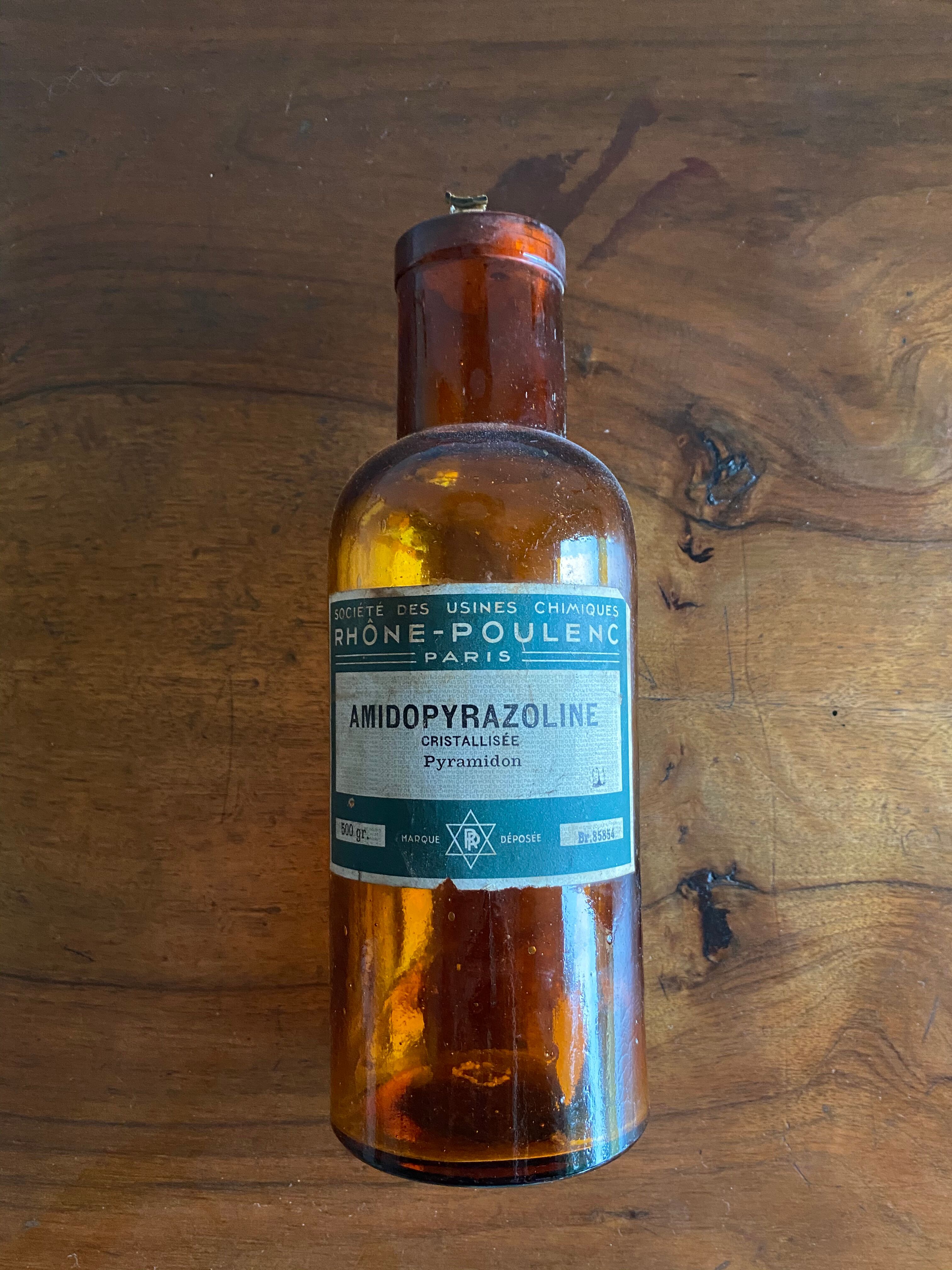 Old amidopyrazoline pharmacy bottle made of amber glass