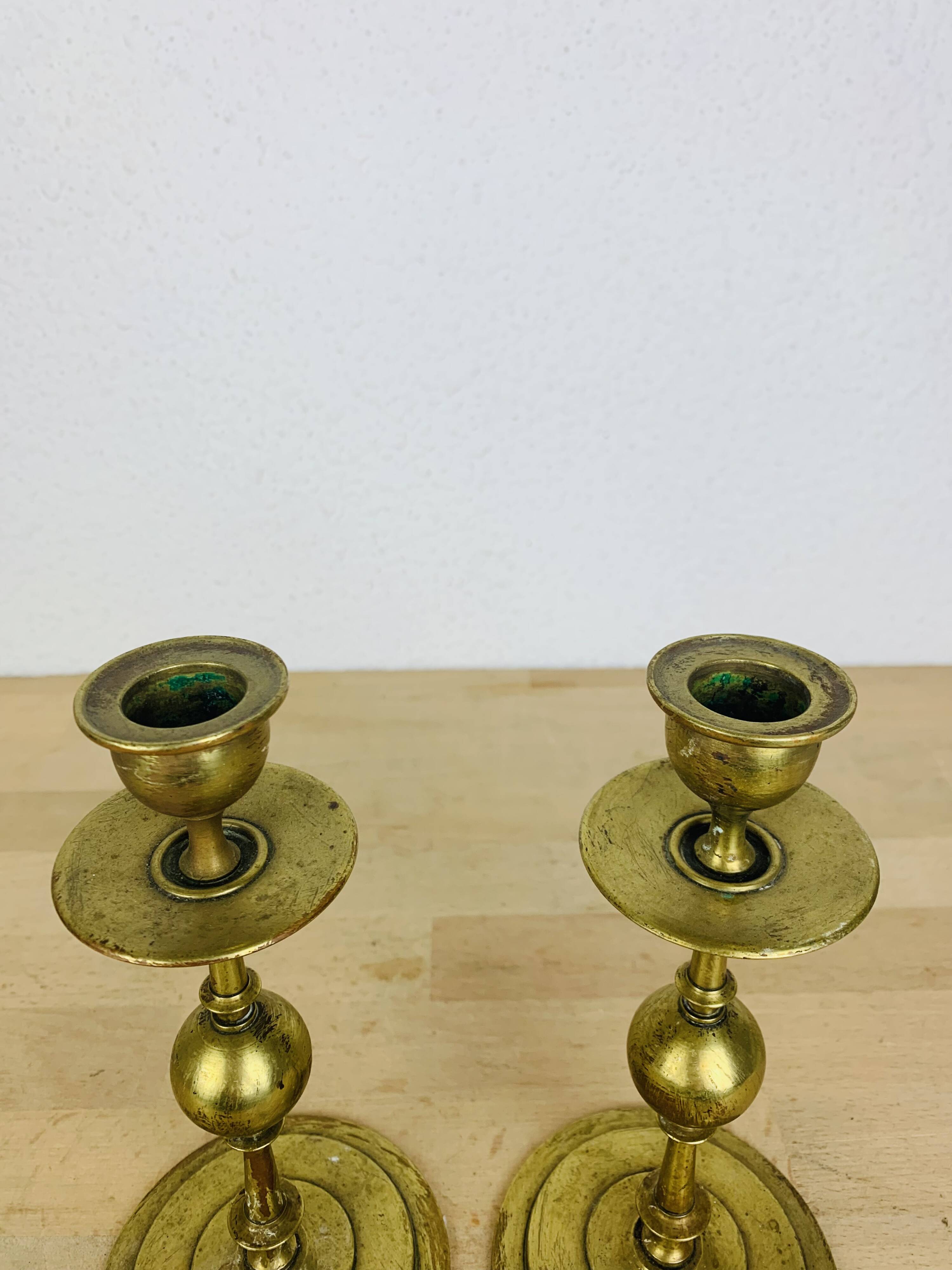 Pair of vintage gilded brass candlesticks