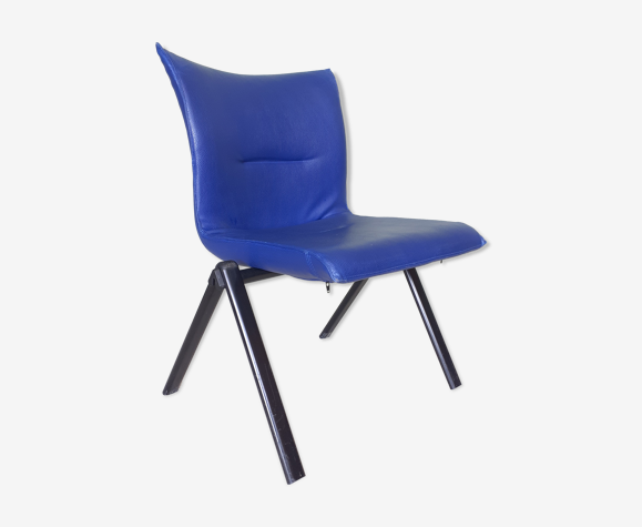 Chaise tecno en cuir bleu, années 80