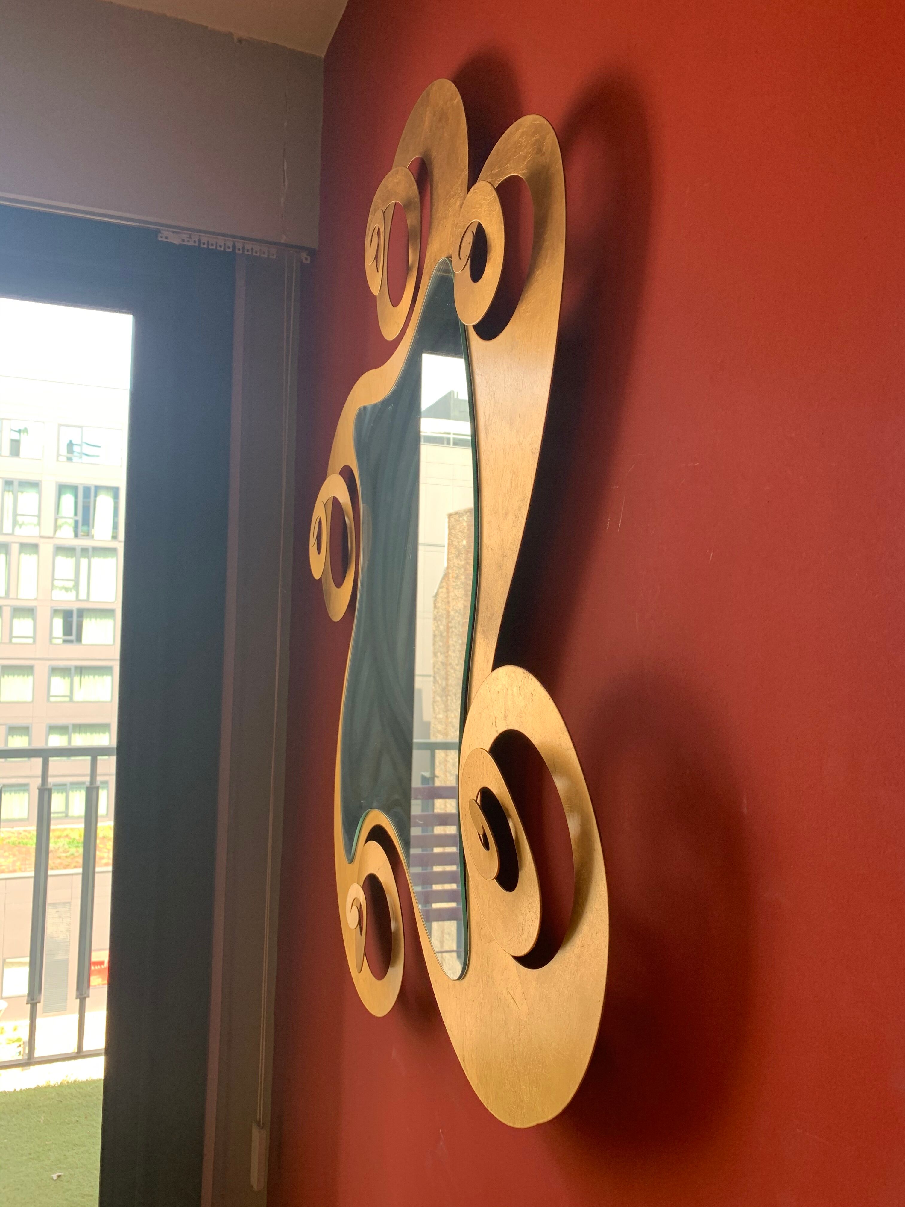 Free-form gold contemporary mirror 95x110cm