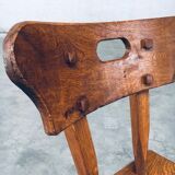 French Folk Art Rustic Dining Chair Set in Oak, 1940s, Set of 6