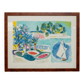 Vintage lithograph by Enrico Paolucci (1901-1999) – Beach motif – Colourful work, 70s style, wall art, unique decoration, gift idea.