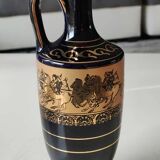 Vase Amphore Grec/Scènes de vie Mythologie Grecque. Signé KA. Fait main en Grèce, doré à l or fin 24c. Haut 22,5 cm