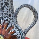 Fat Lava Sea Foam Style Vase - Vallauris Style, Red Flower Pattern