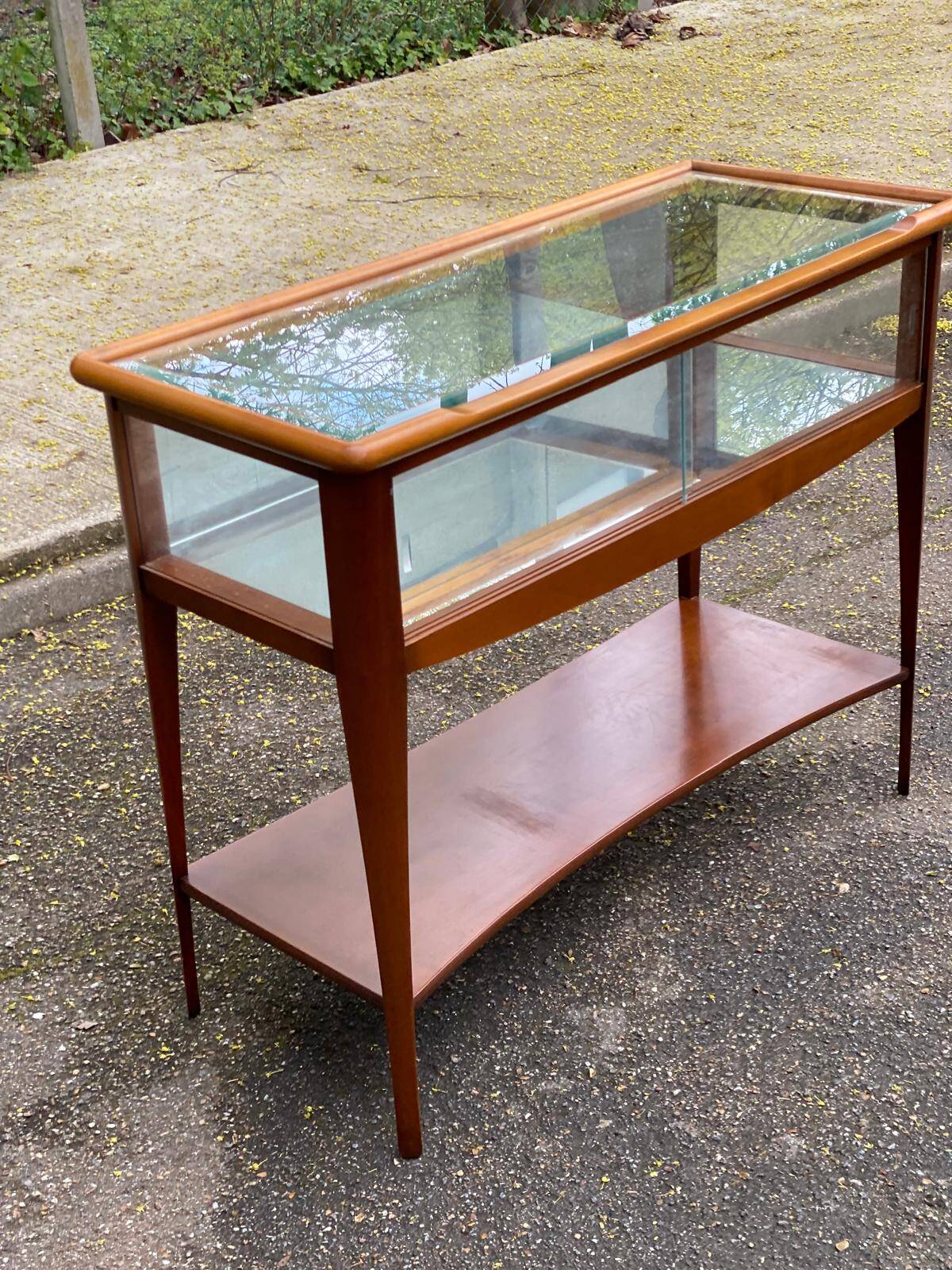 Vintage Scandinavian console in solid wood with glass, 103cm.