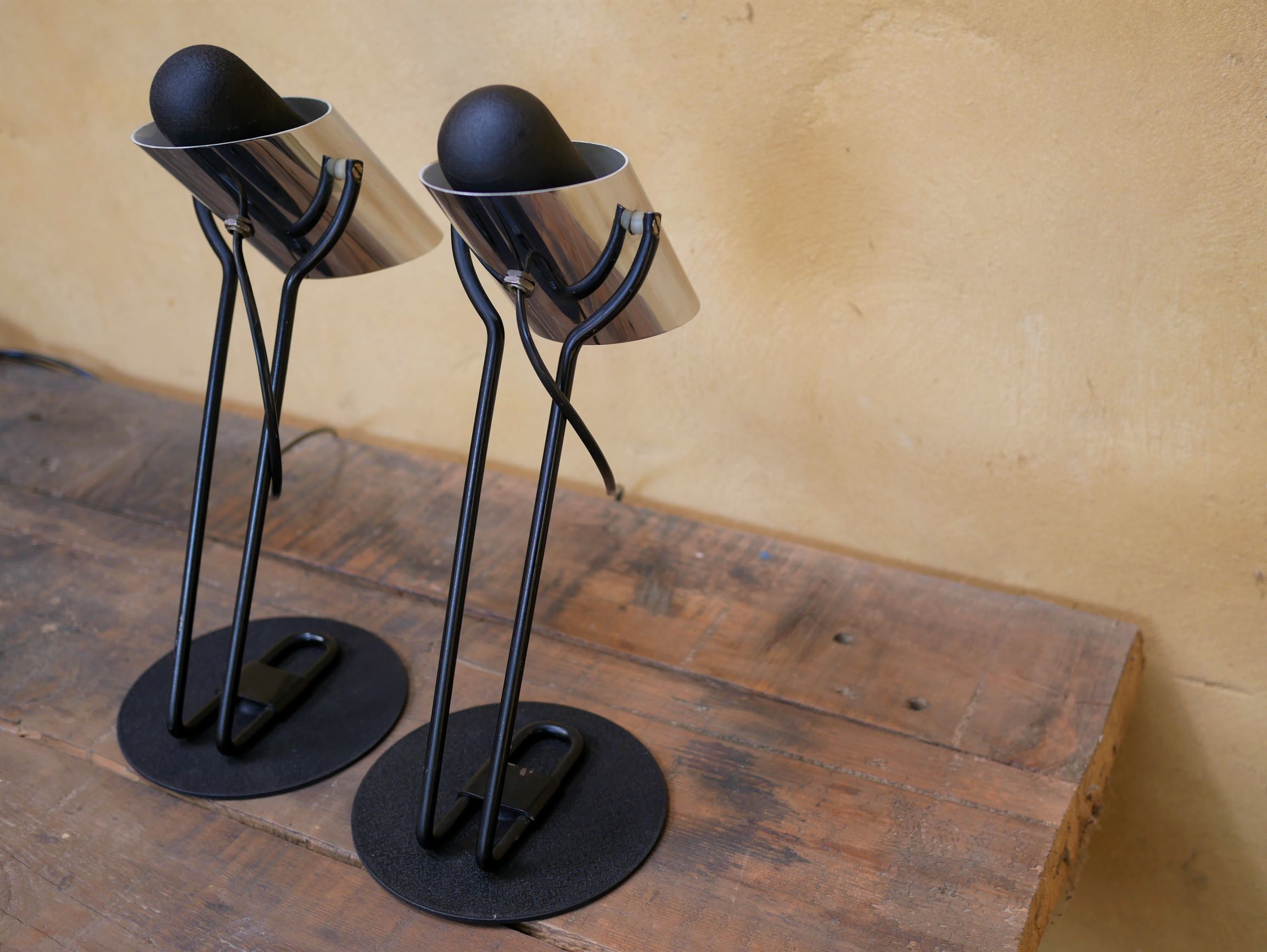 Pair of vintage chrome metal lamps