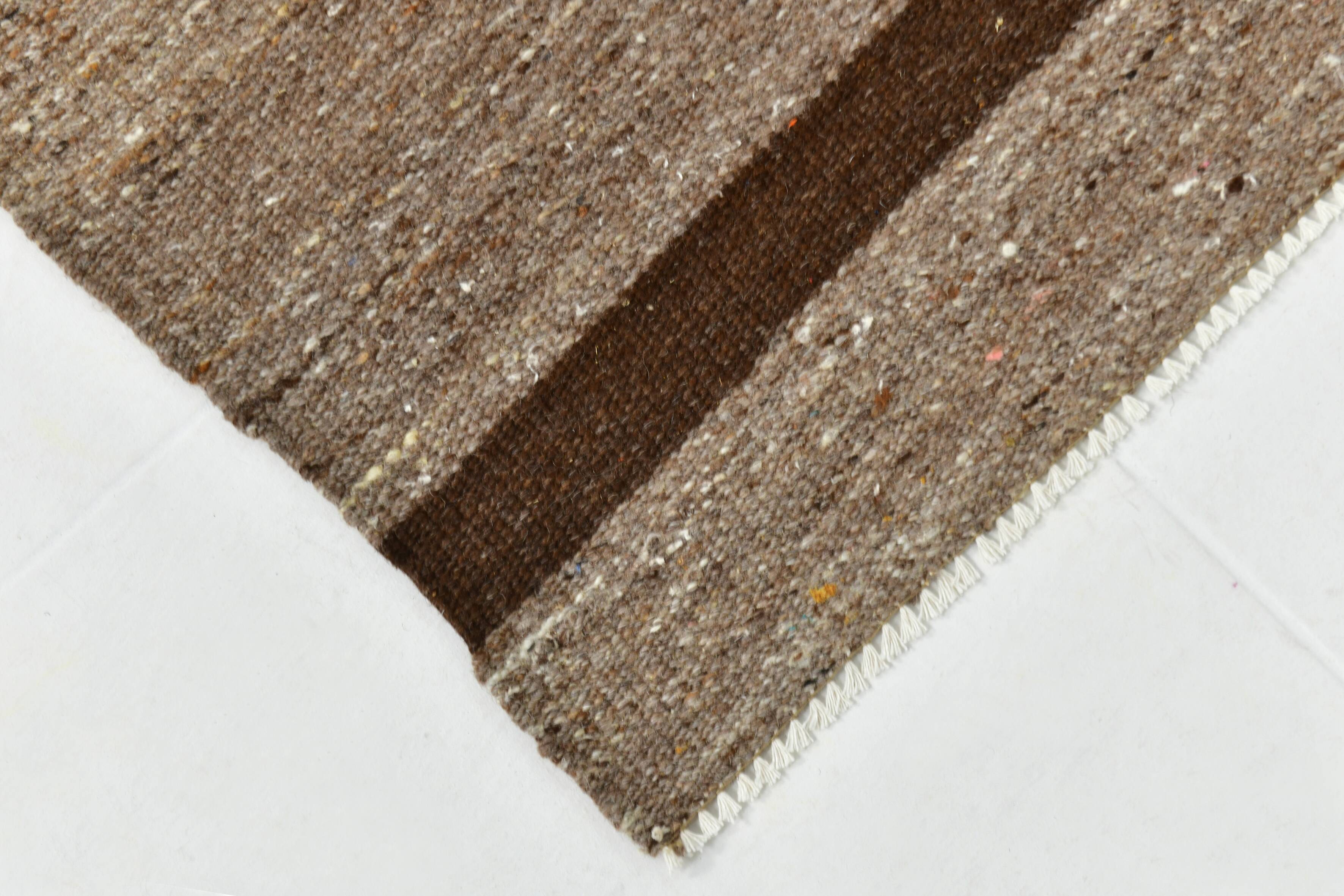 Dark Brown Striped Ethnic Kilim Rug, 224x297Cm