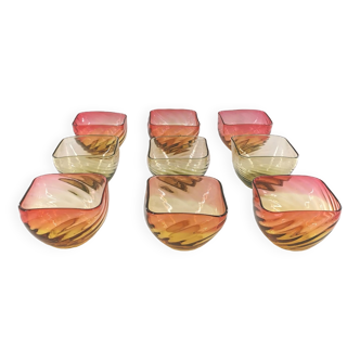 Old Vintage Fruit Ice Cream Cups Striated Colored Glass Blown Murano
