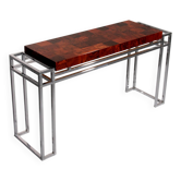 Table console en chrome et bois d'Aldo Tura, années 1970