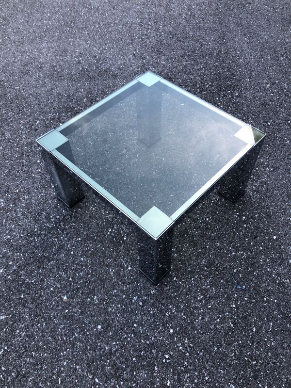 Table basse chrome et verre fumé des années 70