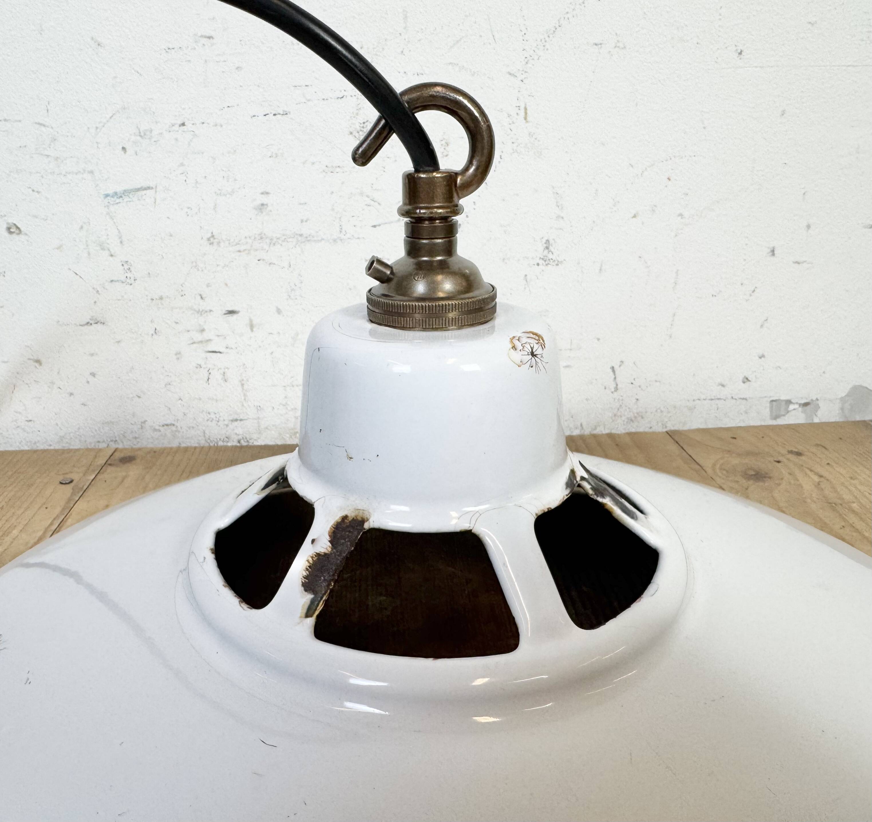 Industrial White Enamel Factory Pendant Lamp, 1960s