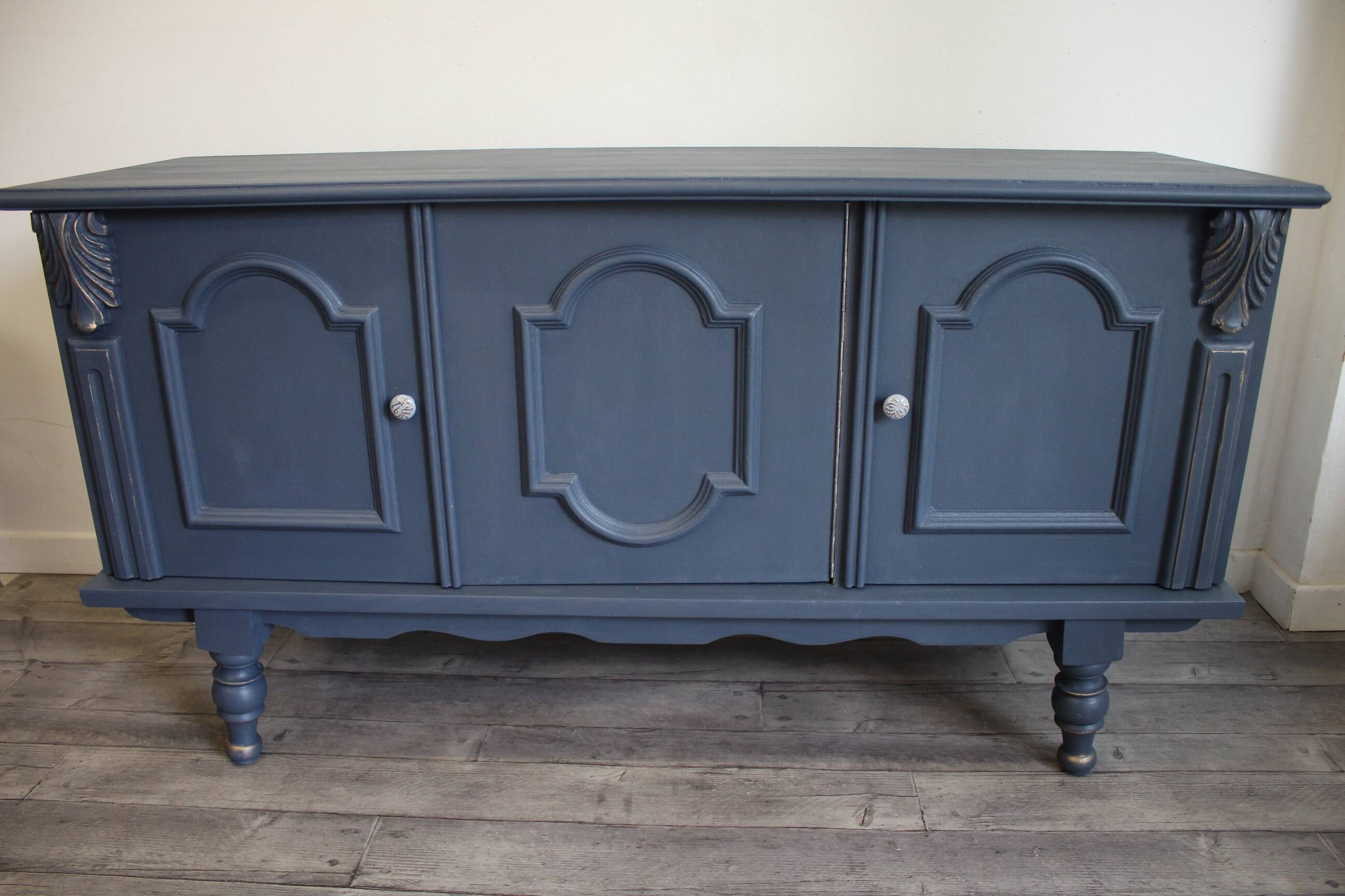 Blue and gold 3-door sideboard