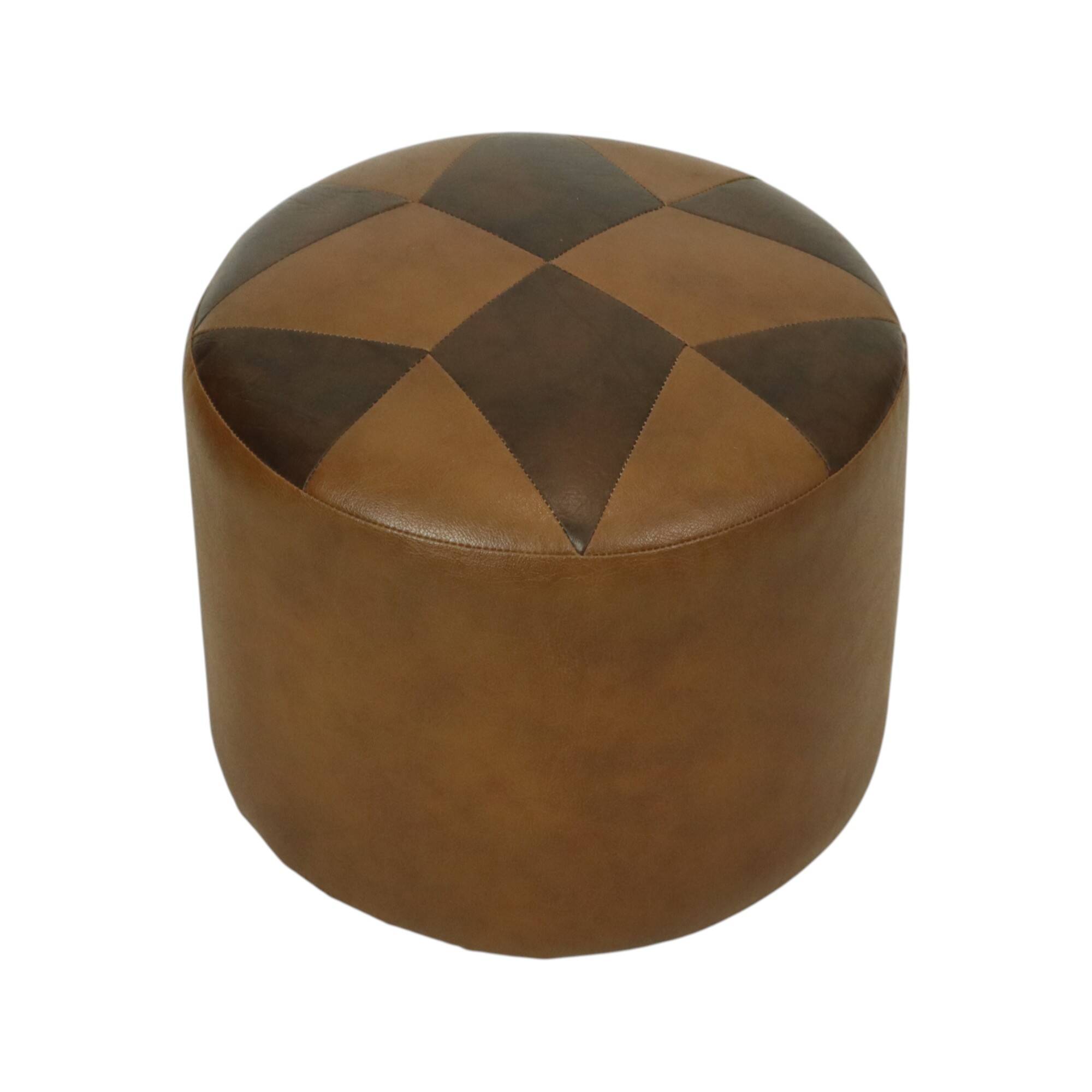 Round Vintage Pouf Brown Star Motif Skai Sixties
