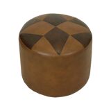 Round Vintage Pouf Brown Star Motif Skai Sixties