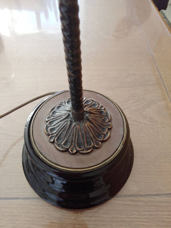 Lampe bureau ancienne petit abat jour cuivre socle faience