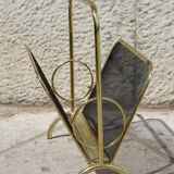 Magazine rack in brass and black lacquered metal, Italy 1970s