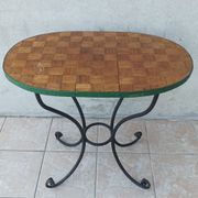 Table bistrot en fer forgé et noyer