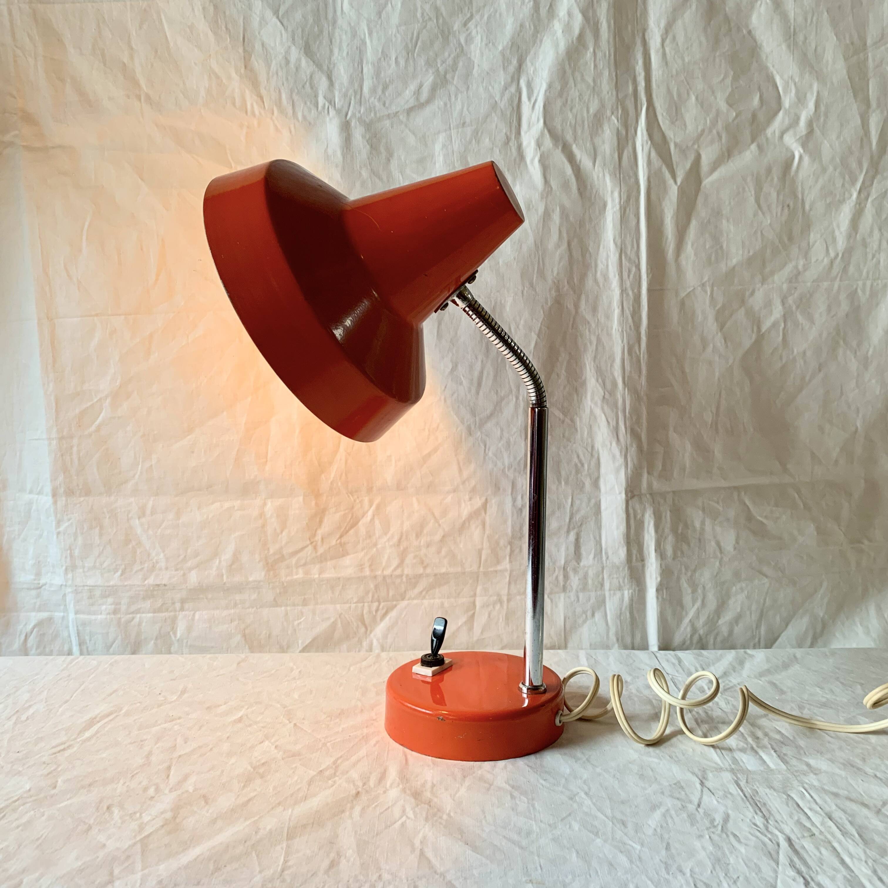 Vintage desk lamp in orange lacquered metal