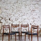 4 vintage Scandinavian chairs in teak and imitation leather, 1960