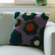 Handmade wool cushion cover green flower 45 x 45 cm