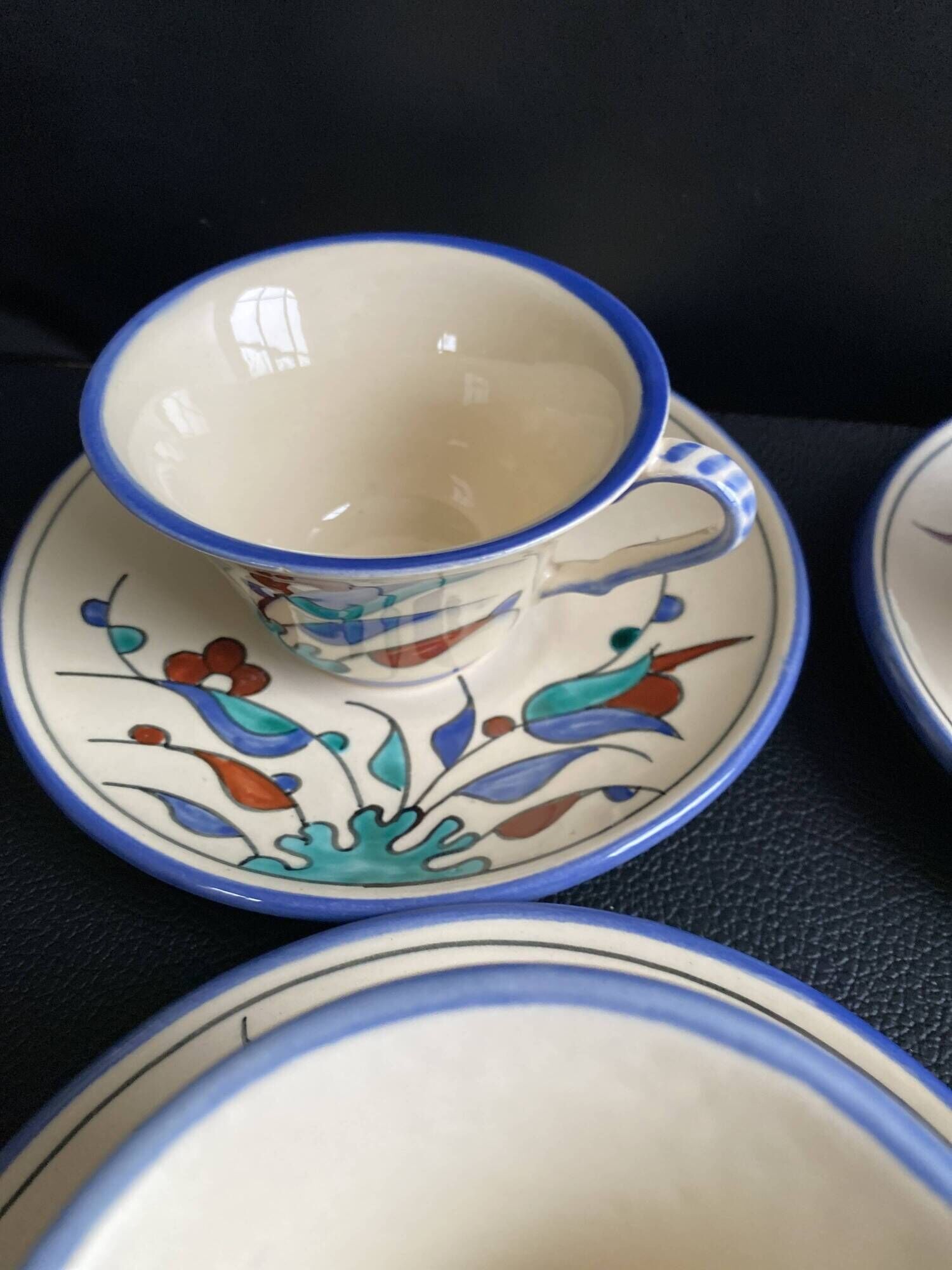 Set of 4 handmade cups and saucers – Hand-painted – Izni style