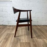 Fauteuil scandinave vintage en teck et skaï noir, années 60