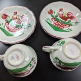 2 Saint Clément cups and saucers with rooster motif