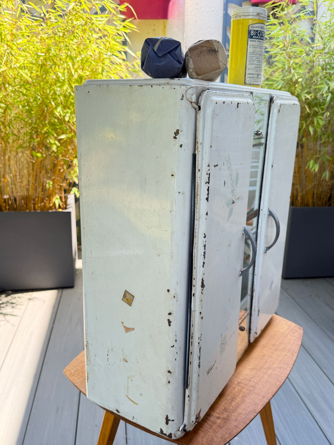 Vintage white metal medicine cabinet