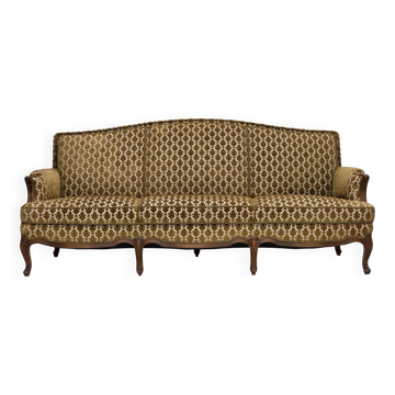 1950s, Danish 3-seater sofa, furniture velour, carved ash wood.