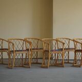 Set of 6 sculptural vintage bamboo dining chairs, modern Danish design, made in the 1960s.