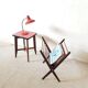 Wooden stool and red formica
