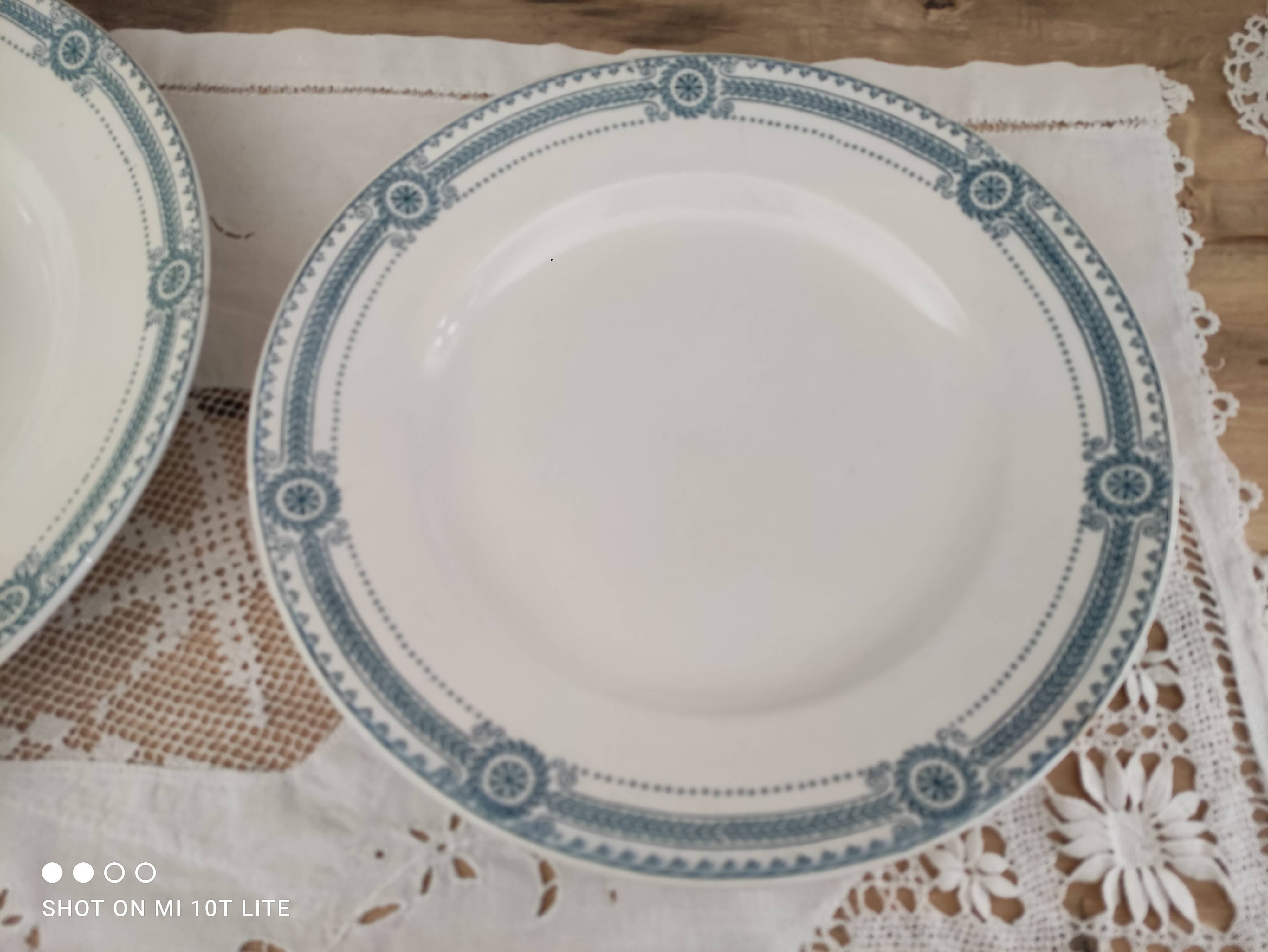 Set of 2 round dishes trundle in Iron Earth Sarreguemines model Carina decoration blue frieze