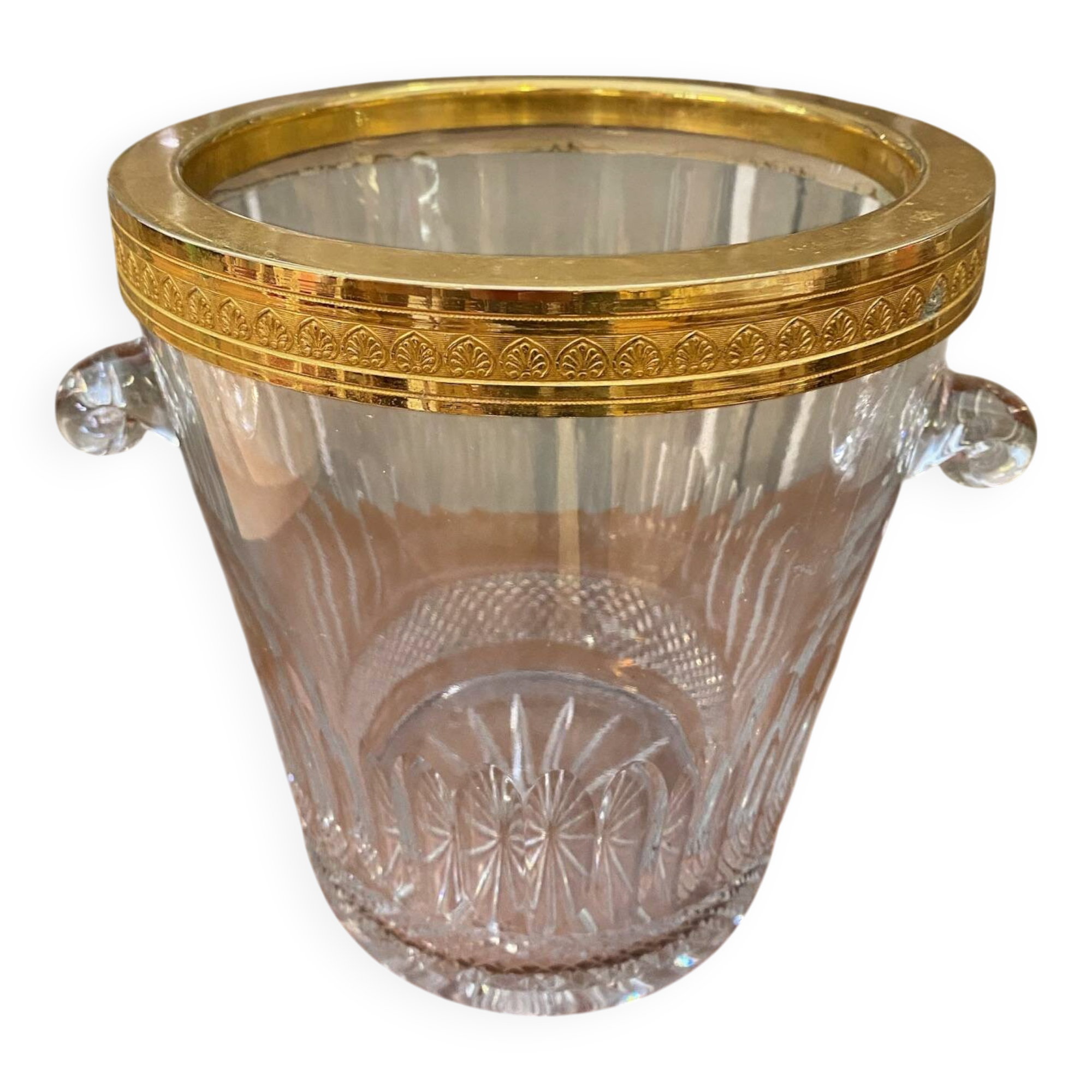 Saint Louis crystal champagne bucket with thistle thistle decor with rim