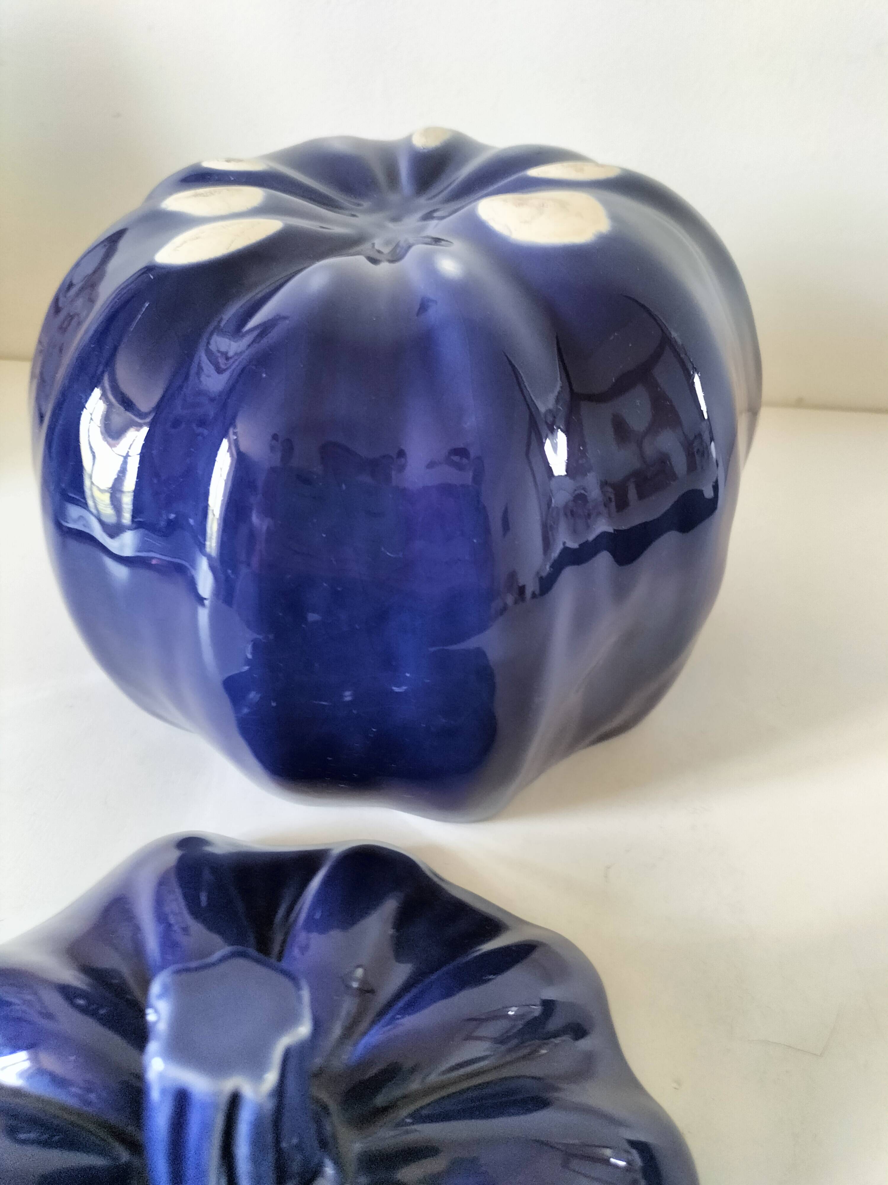 Large vintage soup tureen in glazed ultramarine ceramic