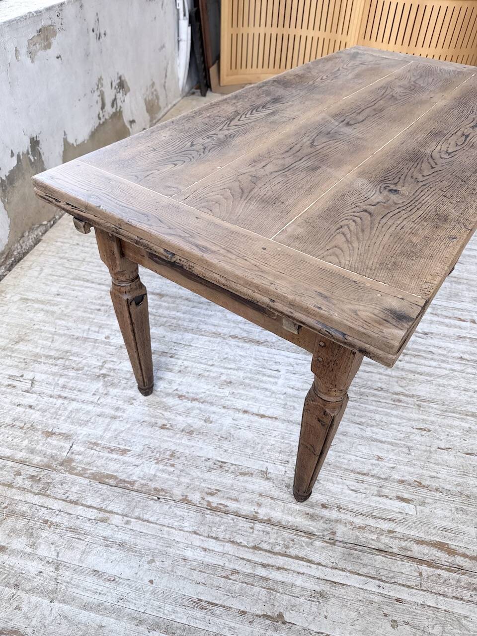 Solid oak farmhouse table with integrated extensions 1950