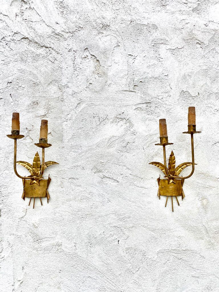 Pair of gold metal sconces