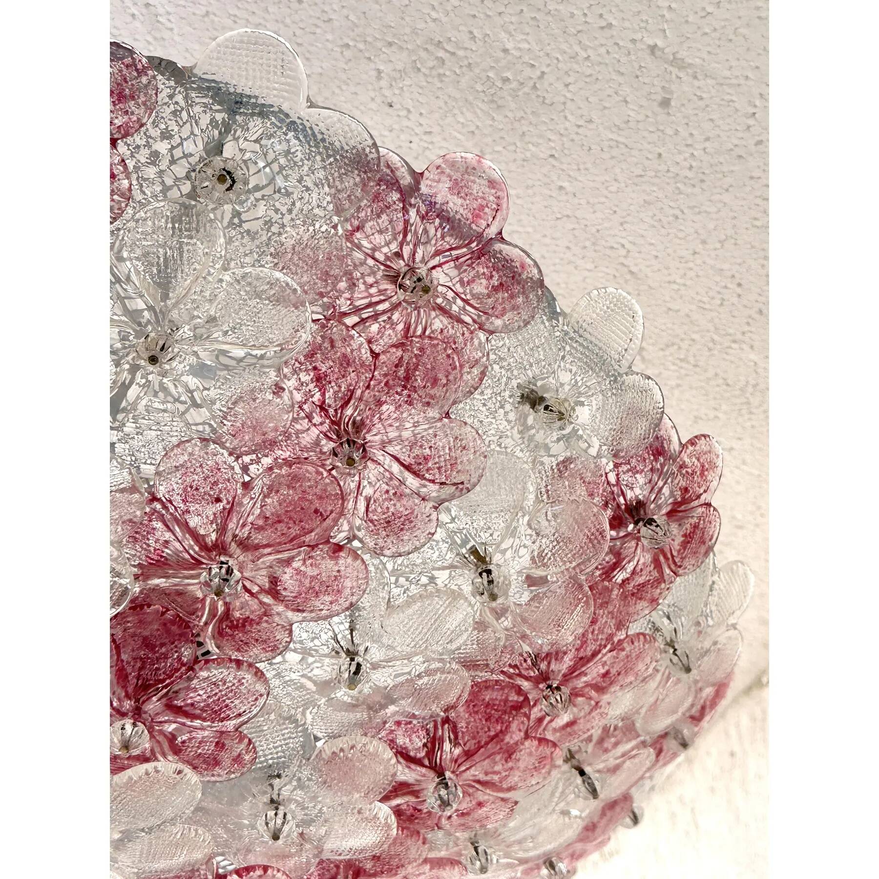 Venetian Transparent and Ametista Flowers Murano Glass Flush Mount in Barov