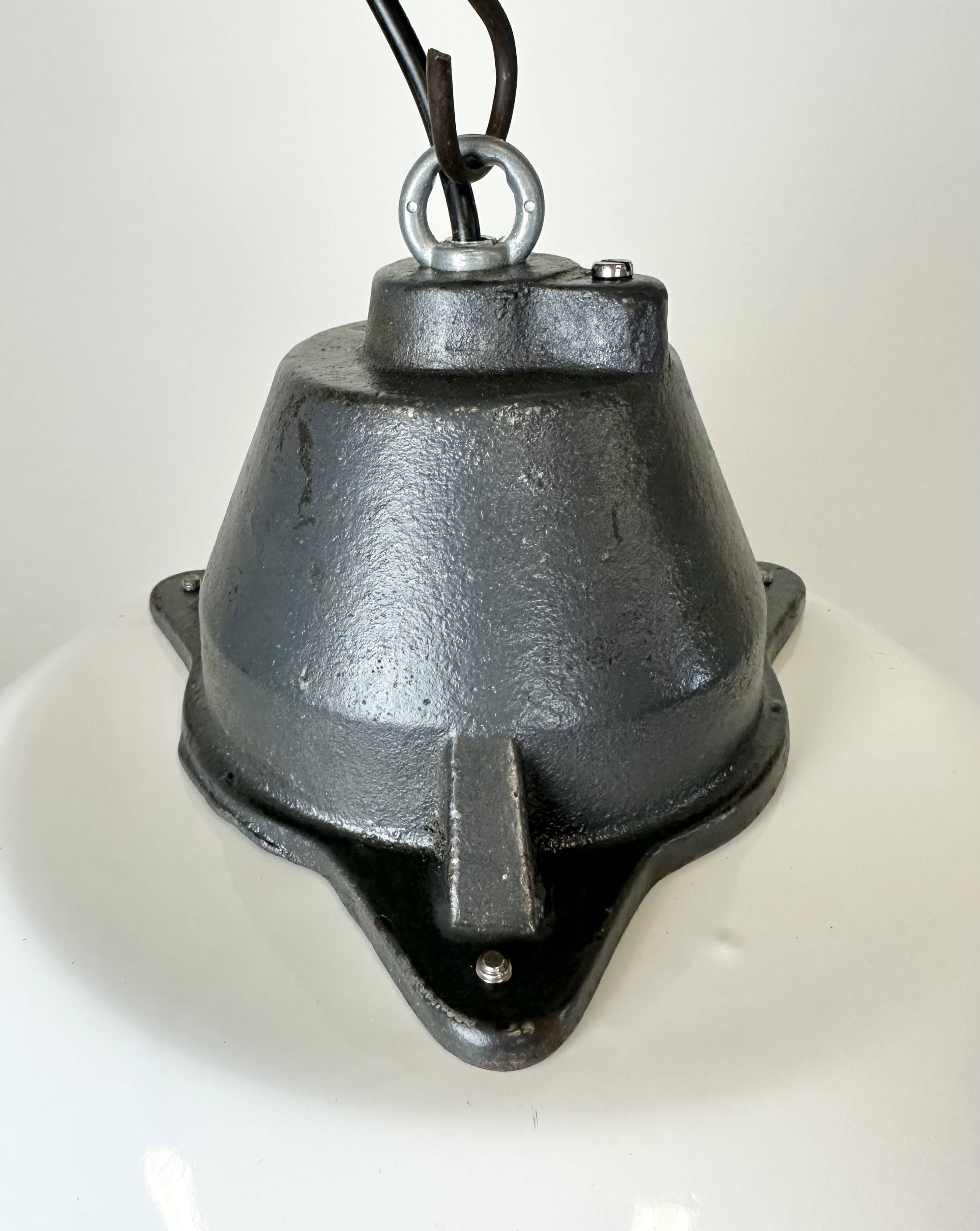White enamel and cast iron industrial pendant light with glass cover, 1960s
