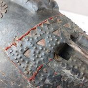 Antique African mask, carved wood and metal plates, Marka Mali