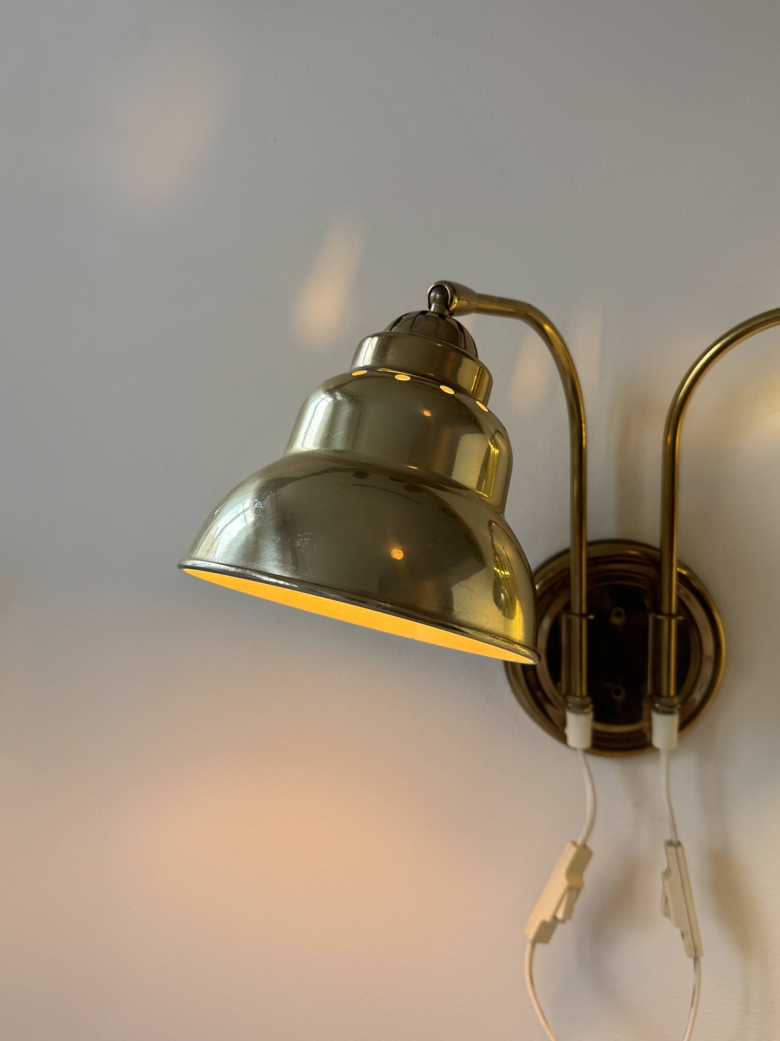 Vintage double brass wall light, Sweden, 1970.