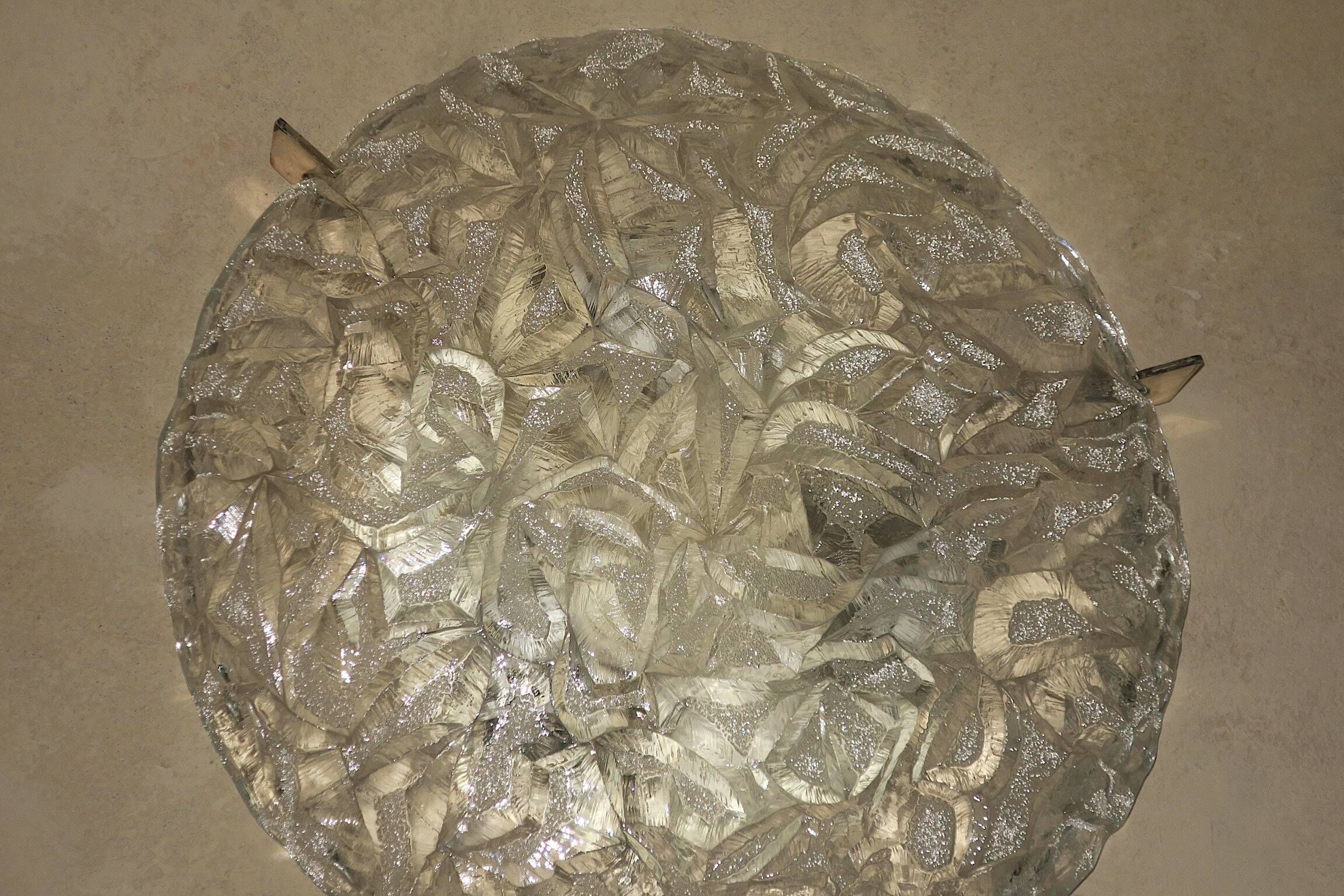Plafonnier en verre glacé Kaiser Leuchten, années 1970