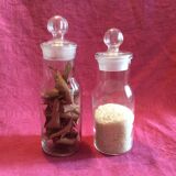 Set 2 old vintage kitchen glass jars