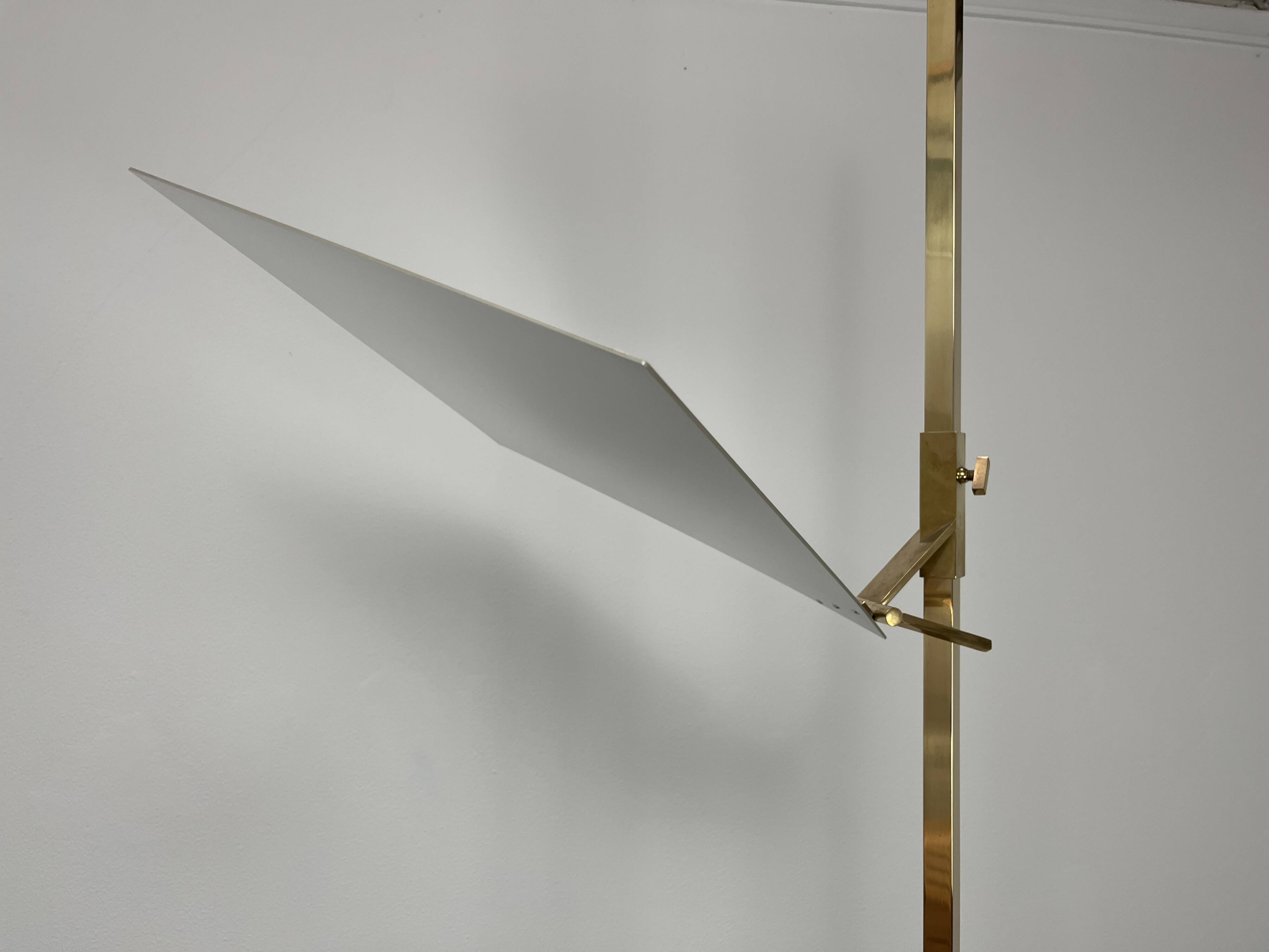 70s design floor lamp, brass and travertine, Hollywood Regency