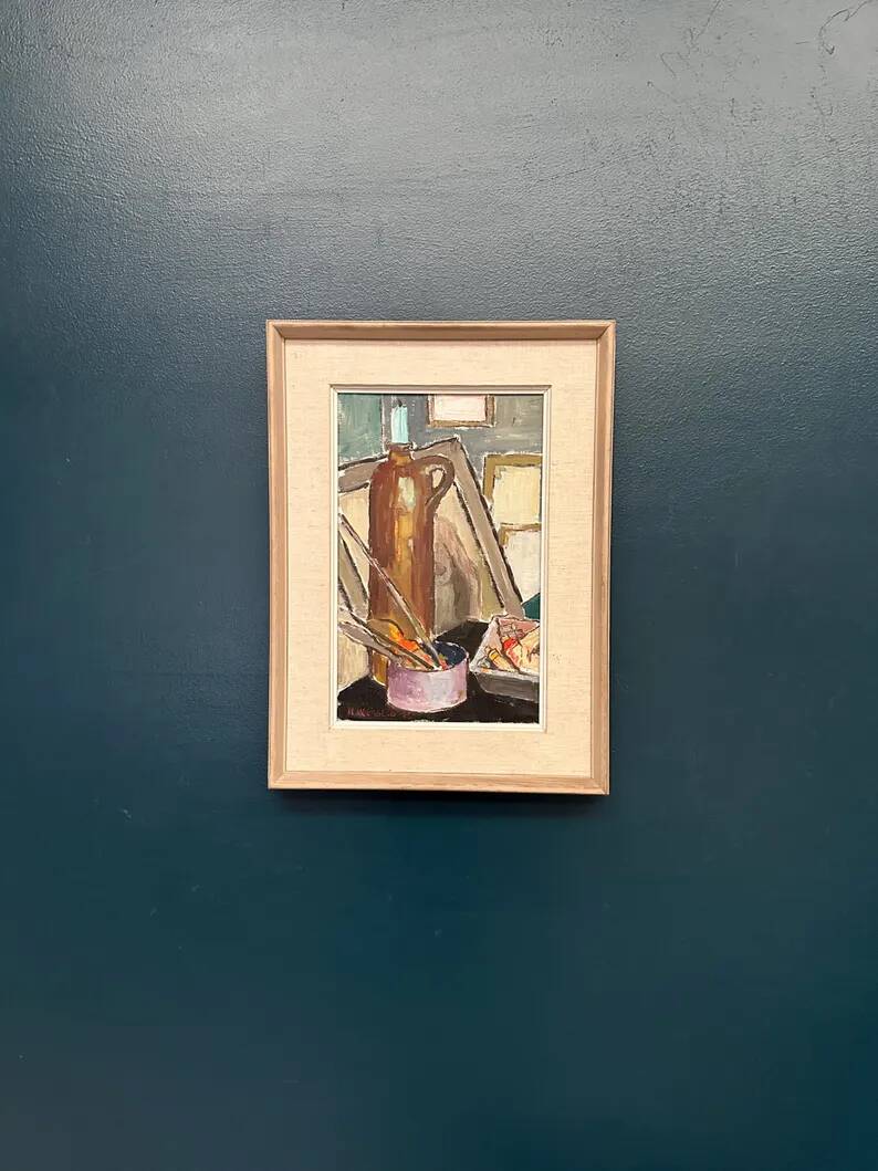 Original Swedish Oil on Canvas – “Still Life” by Harry Holmberg – Signed – Dated 1956 – Vintage & Framed – 47 × 34.5 cm (18.5" × 13.6")