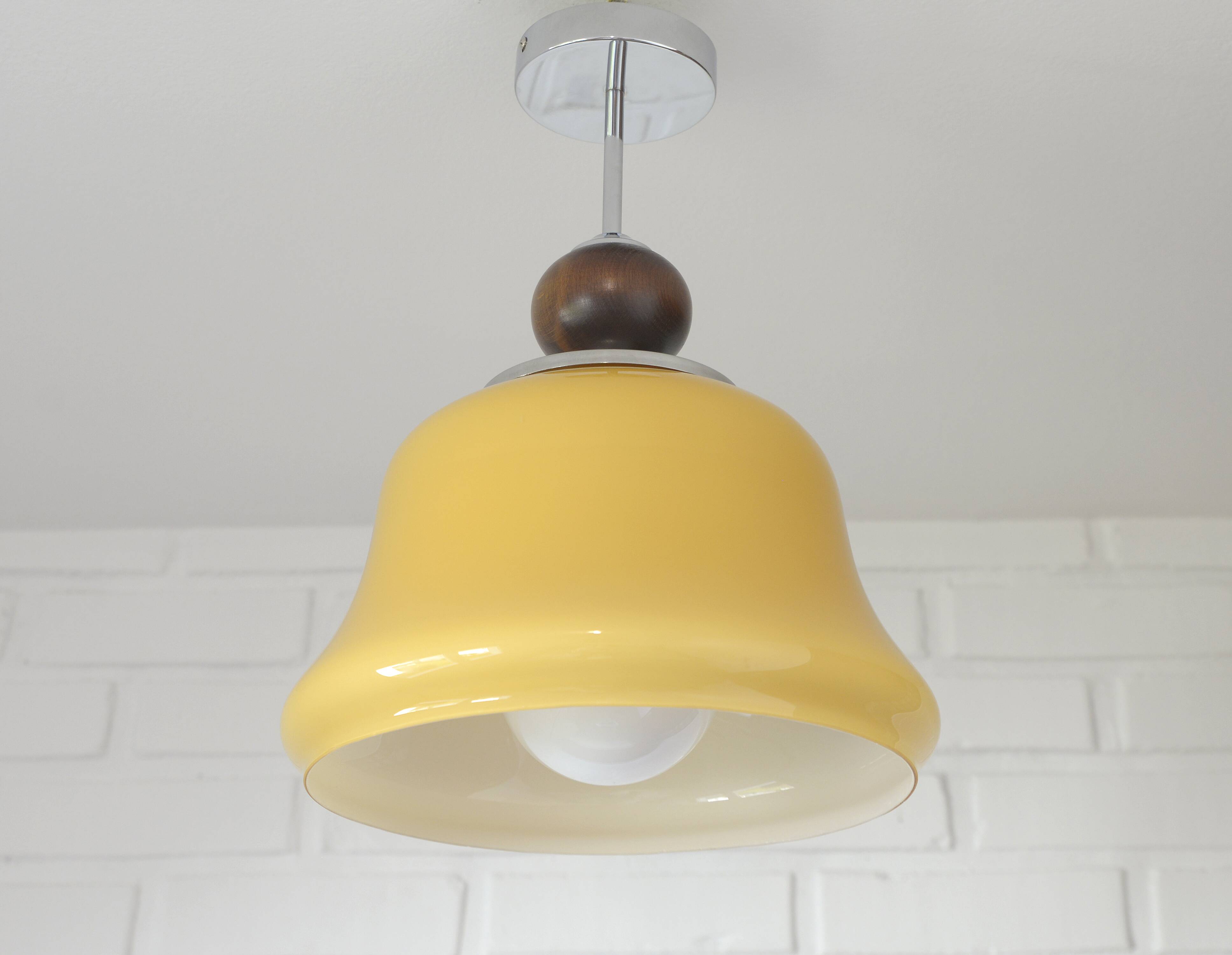 Vintage beige glass pendant lamp / semi flush mount / hanging light