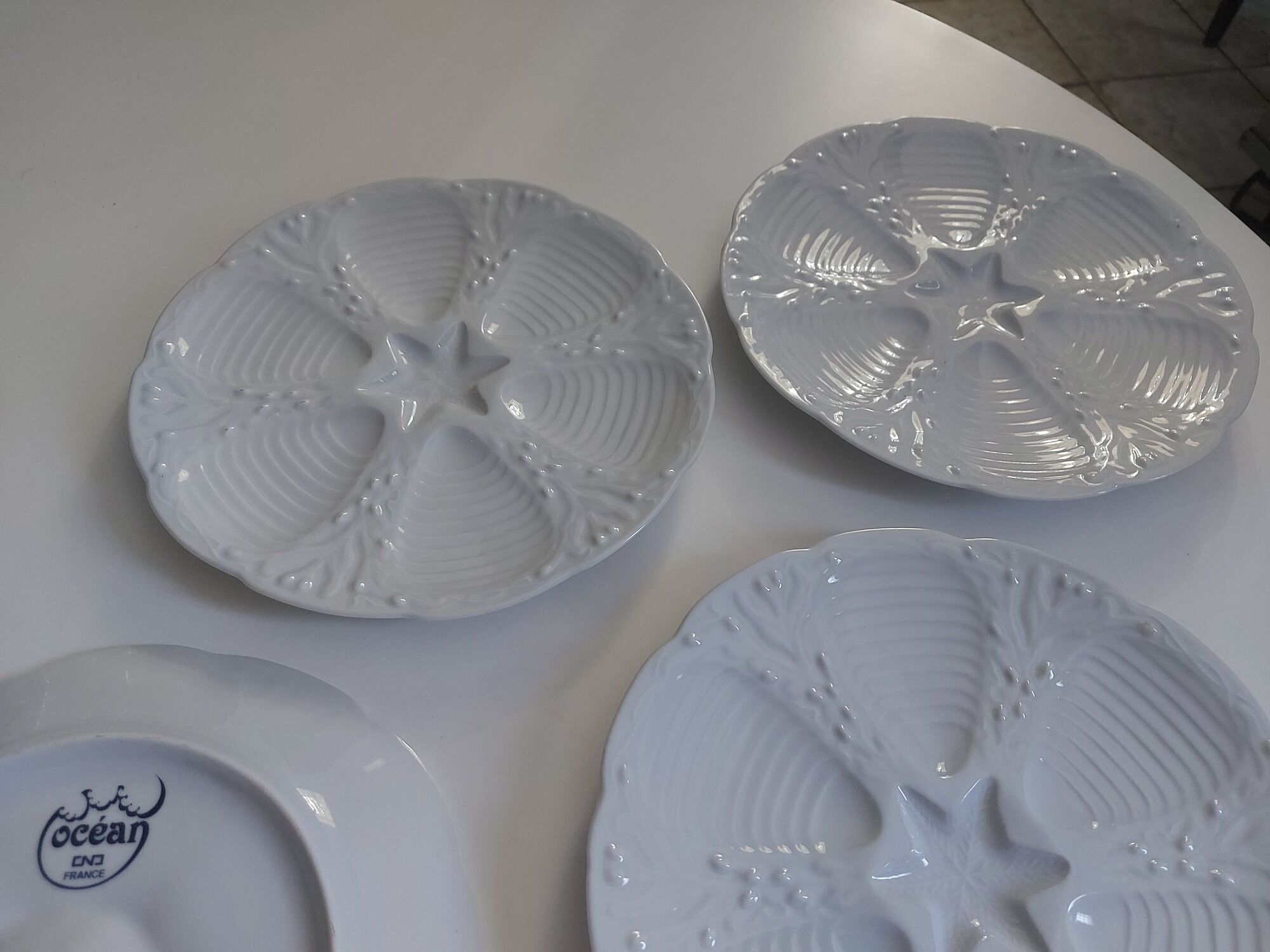 Oyster plates vintage white porcelain Ocean Cnd France