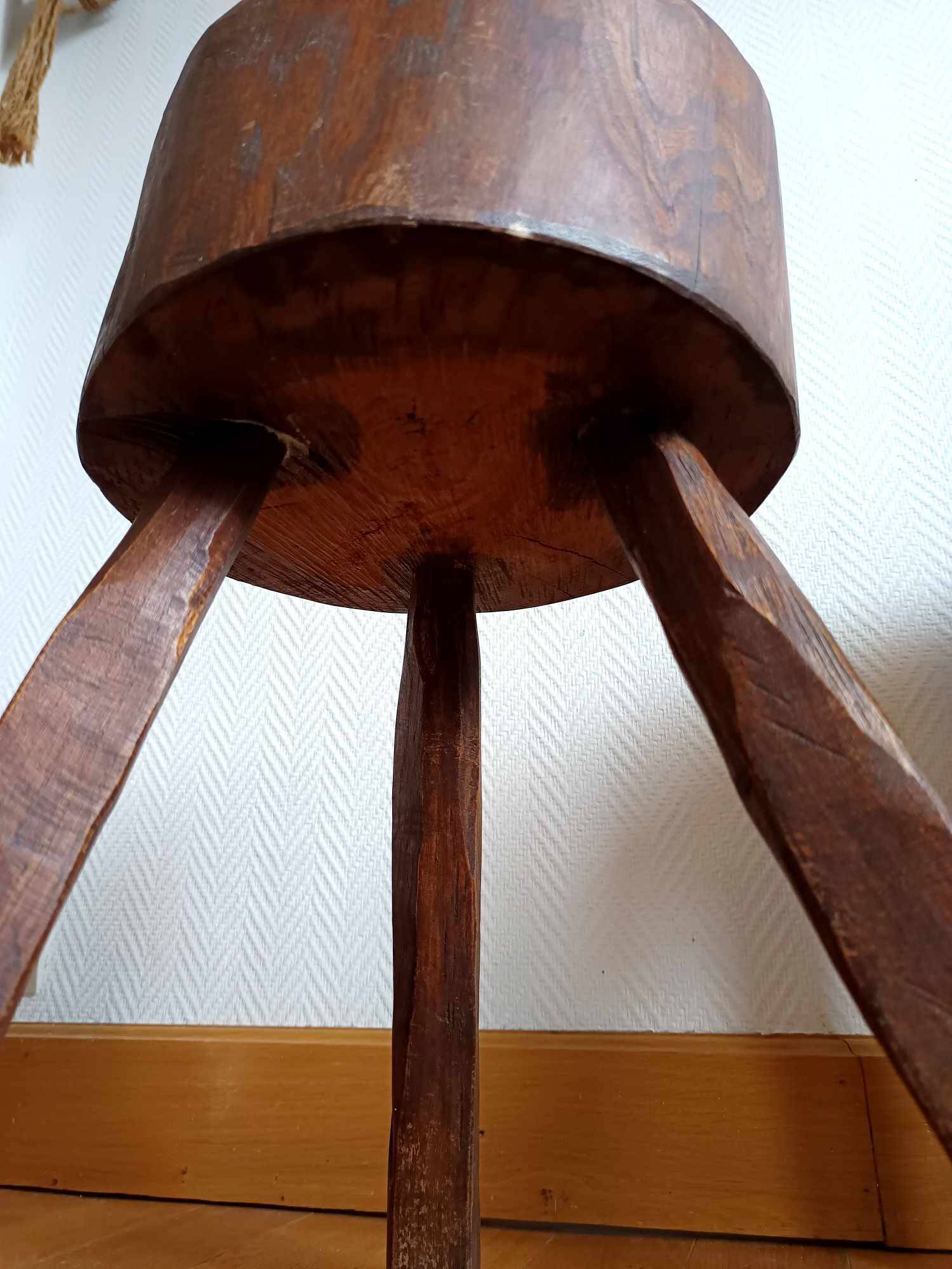 Pair of Brutalist wooden stools, circa 1960