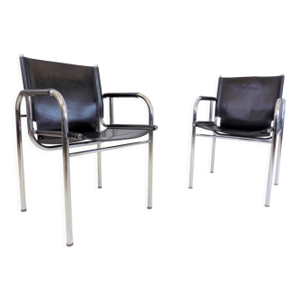 Set de 2 fauteuils en cuir Strässle HE by Hans Eichenberger